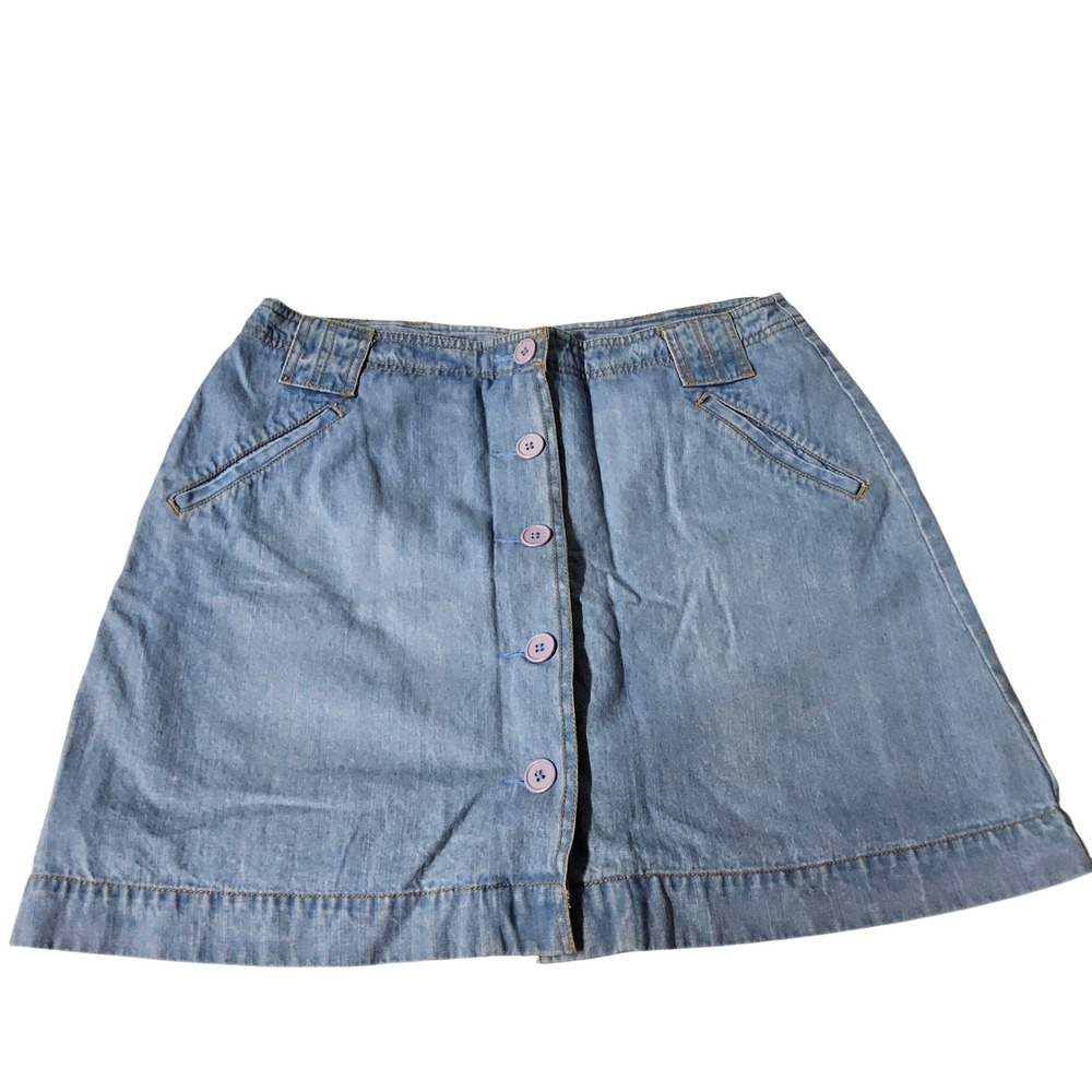 St. John's Bay Women's Denim‎ Skort Button Front Pockets Casual Light Wash Sz 14